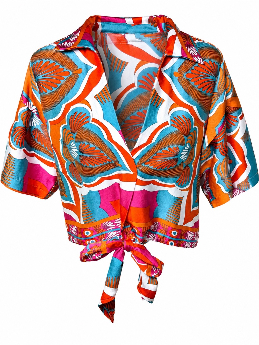 Peach Retro Mod Tie Front Blouse Groovy Psychedelic Retro 70 Resort Barbiecore M